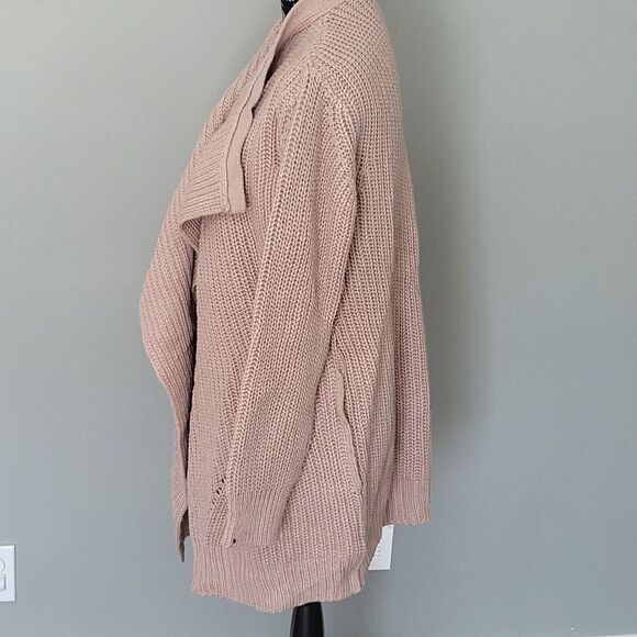 Jones New York Chunky Open Front Cardigan-BEIGE-Small - Picture 3 of 5